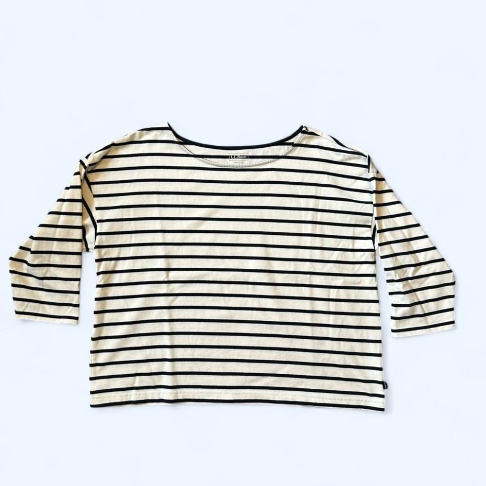 LL‎ Bean Striped 3/4 Sleeve Top Blue Cream Nautical XL Petite